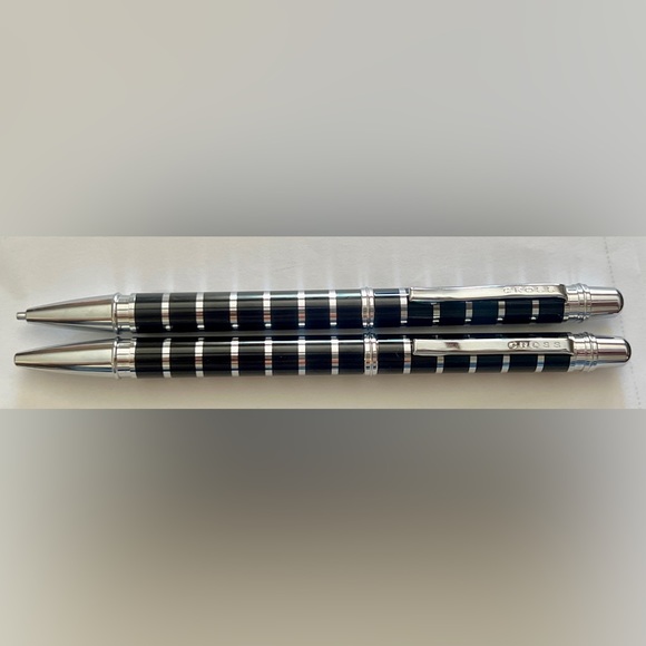 Cross Classic Black Barrel with Silver Stripes Pen and 0.7mm Pencil w/Box - Picture 2 of 8